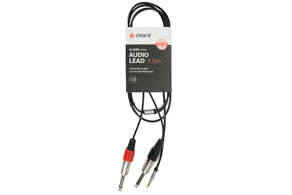 Audio Leads 3.5mm Stereo Jack Plug - 2 x 6.3mm Mono Jack Plugs - 1.5m