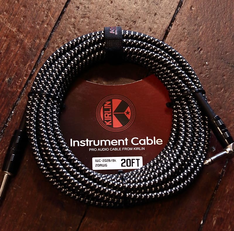 Kirlin 20ft Braided 1/4" Straight Jack Cable Black