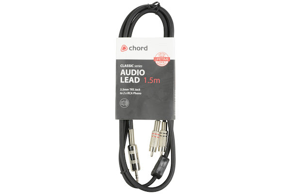 Audio Lead 3.5mm TRS Jack Plug - 2 x RCA Plugs - 1.5 metre
